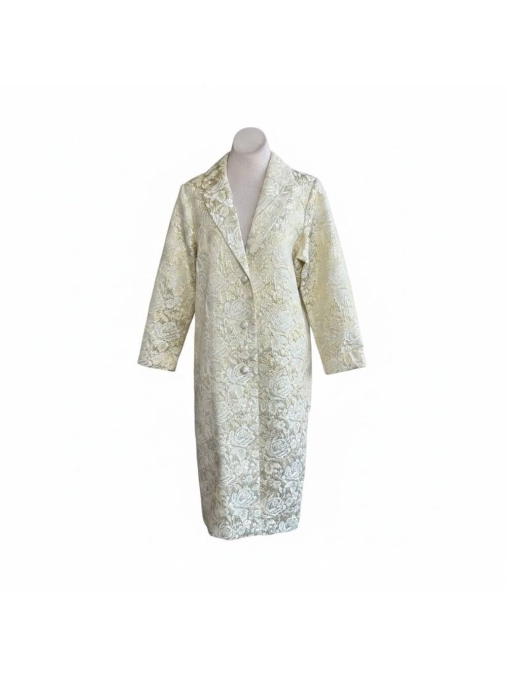 On 34th Gold Floral Brocade Duster Opera Coat Metallic Jacquard Long Jacket XL